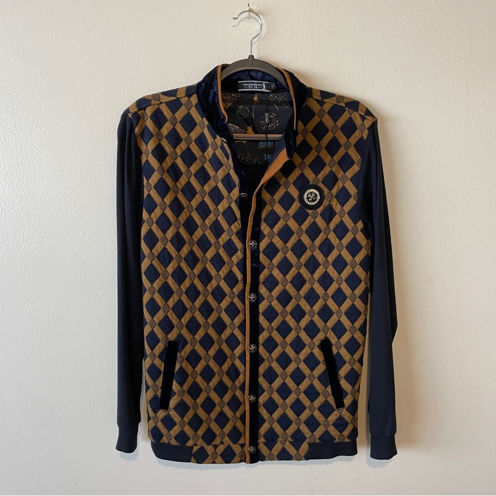 Stylish Navy and Brown Patterned Bomber Jacket